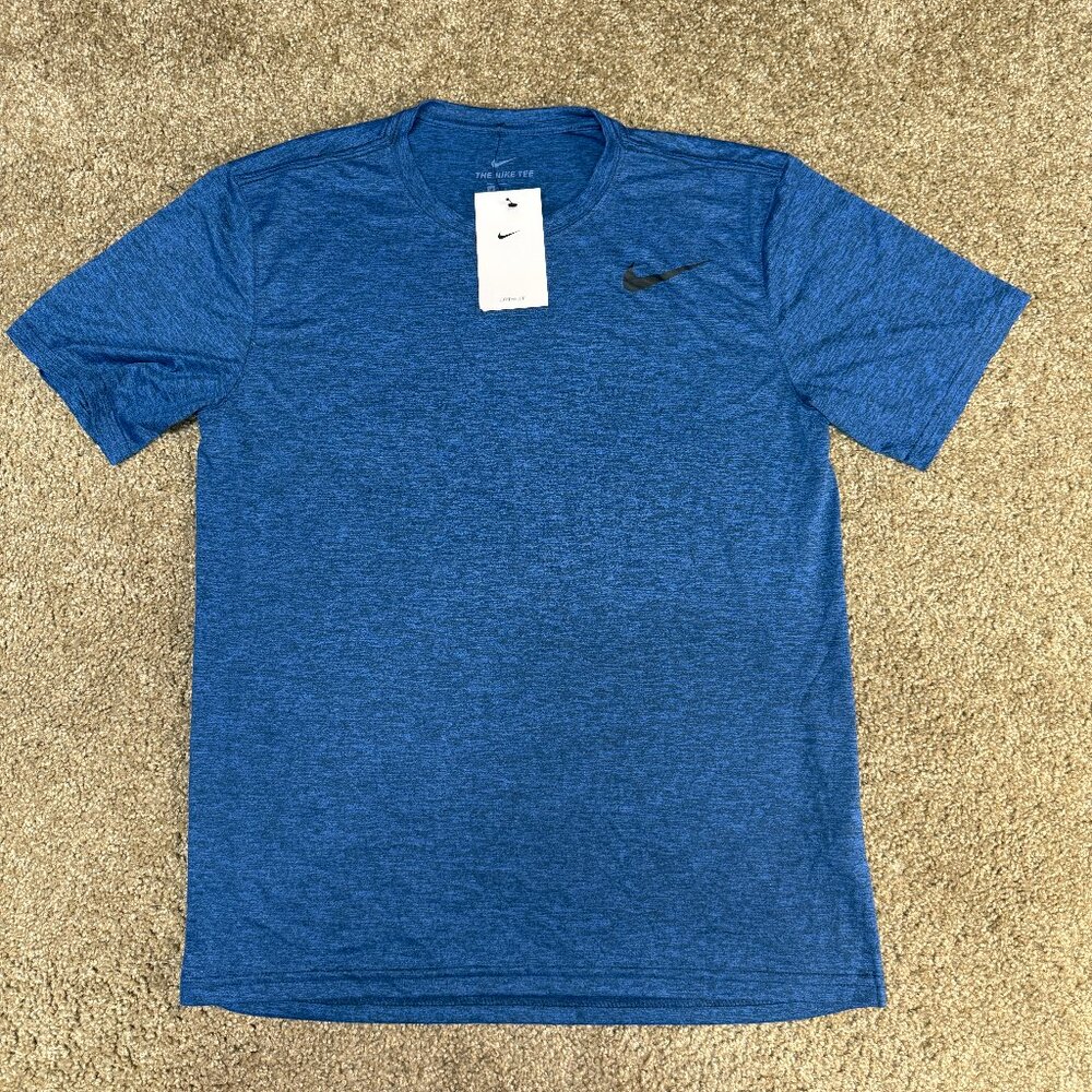 Nike Dri-Fit Tee Shirt Mens Medium Heather Blue Swoosh Athletic Training Workout